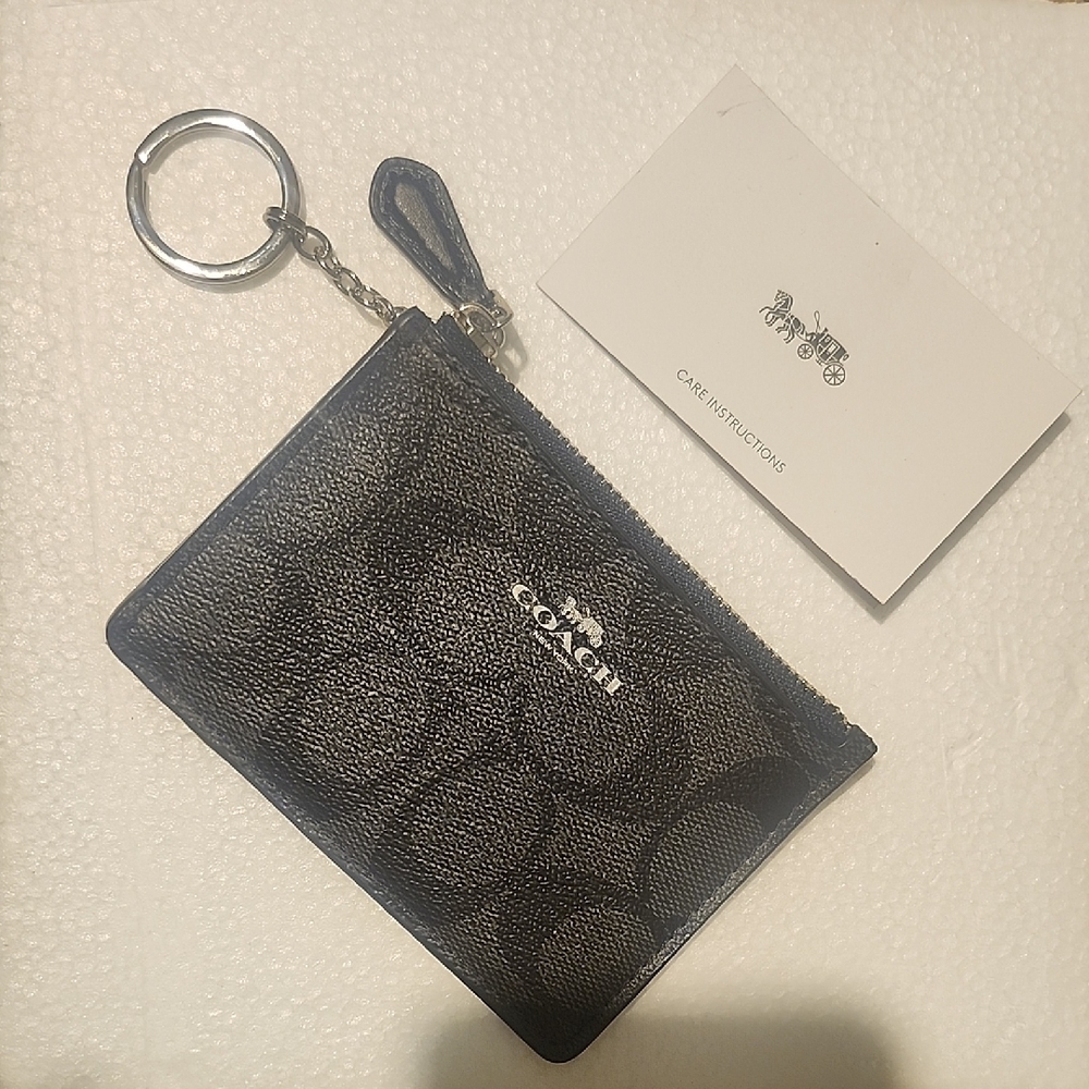 Coach Signature Mini Skinny Black Key Chain Card Holder.